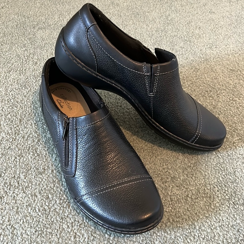 Clarks Black Loafers, Size 8